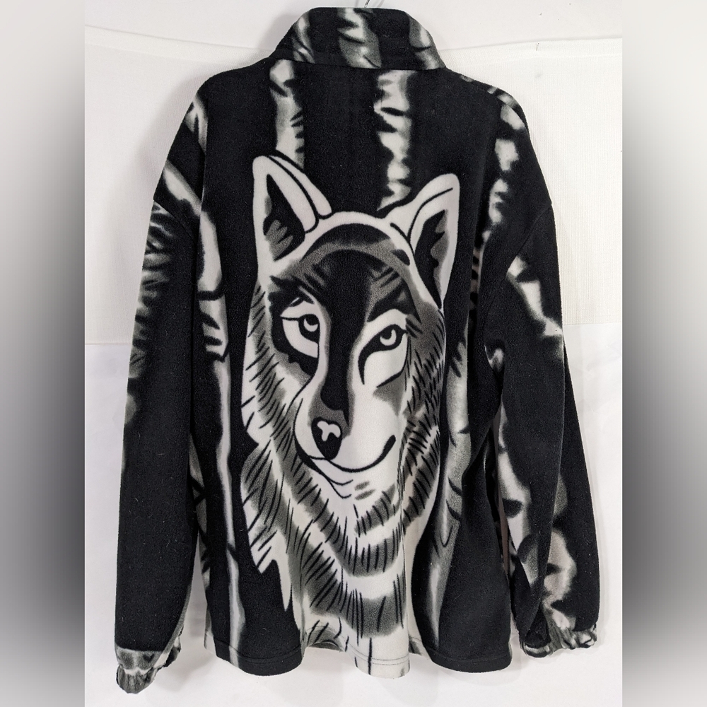 Vintage Art Wolf Fleece Jacket Woods Outdoors Full Zip Kokopelli Women XXL